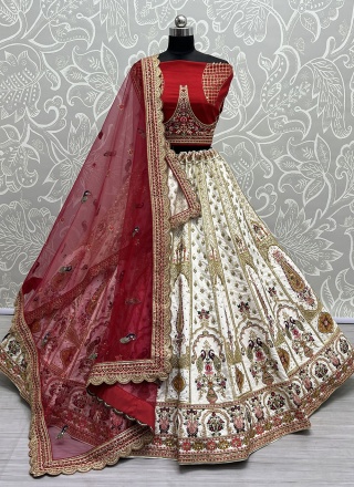 White Silk A Line Lehenga Choli