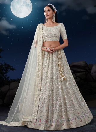 White Thread Georgette Trendy Lehenga Choli