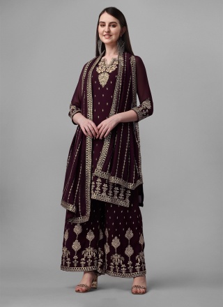 Wine Designer Wedding Straight Salwar Suit