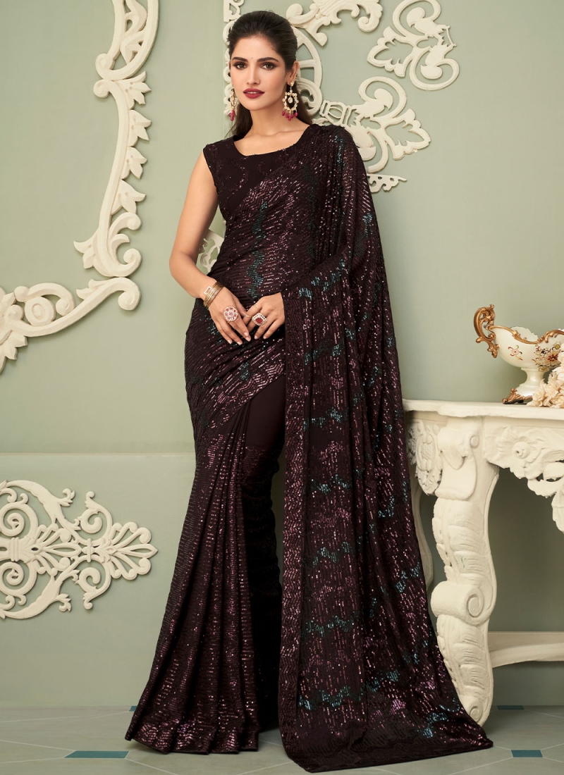 Wine Engagement Trendy Saree