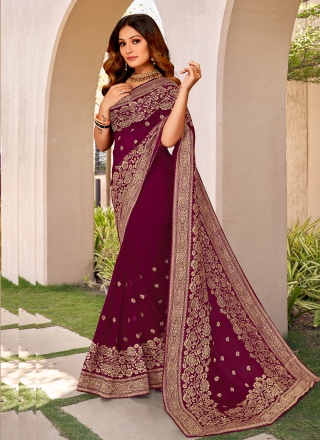 Wine Georgette Designer Saree