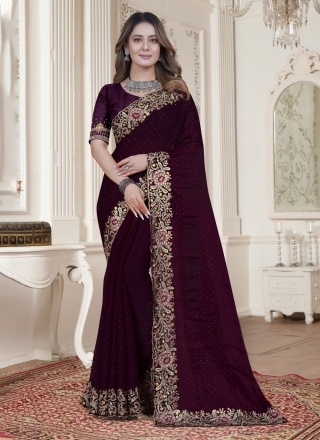 Wine Zari Contemporary Saree