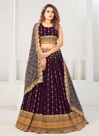 Winsome Georgette Embroidered Purple Long Choli Lehenga