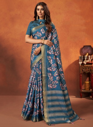 Woven Crepe Silk Contemporary Saree in Blue