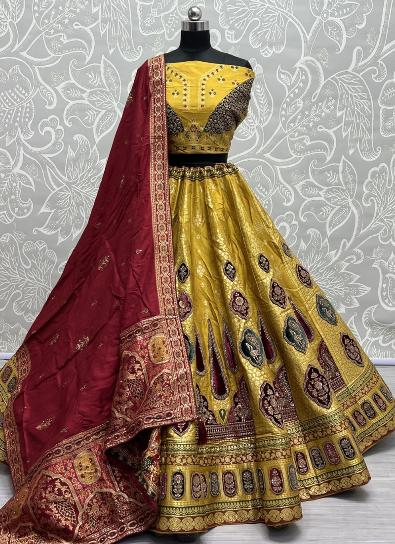 Yellow Banarasi Silk Sangeet Trendy Lehenga Choli