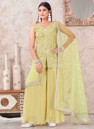 Yellow Ceremonial Georgette Readymade Salwar Suit