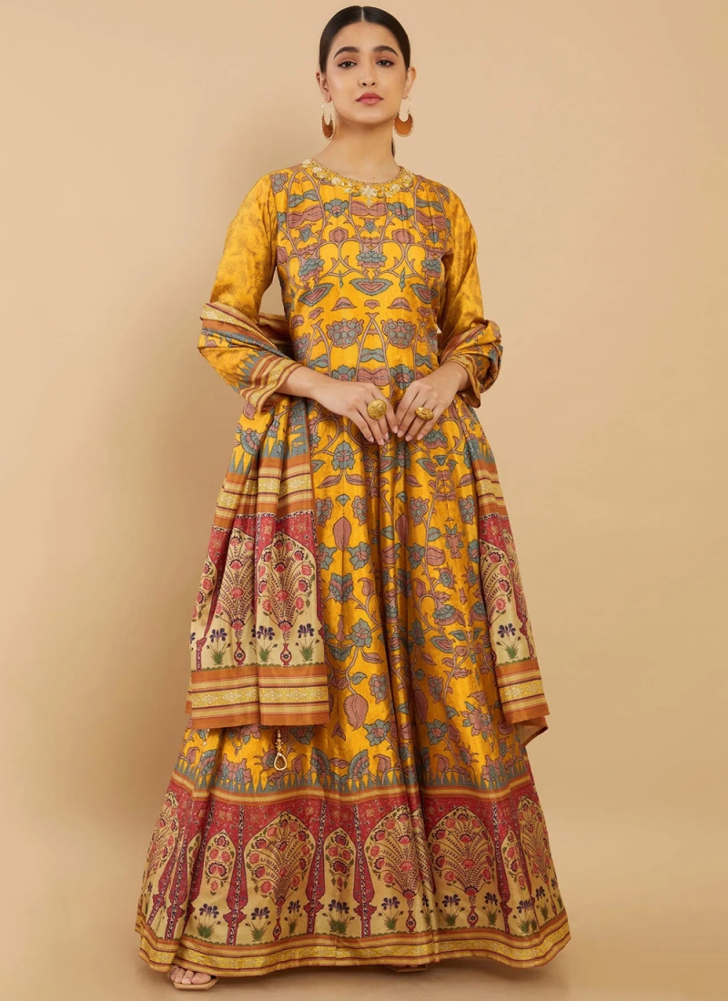 Yellow Ceremonial Silk Designer Gown