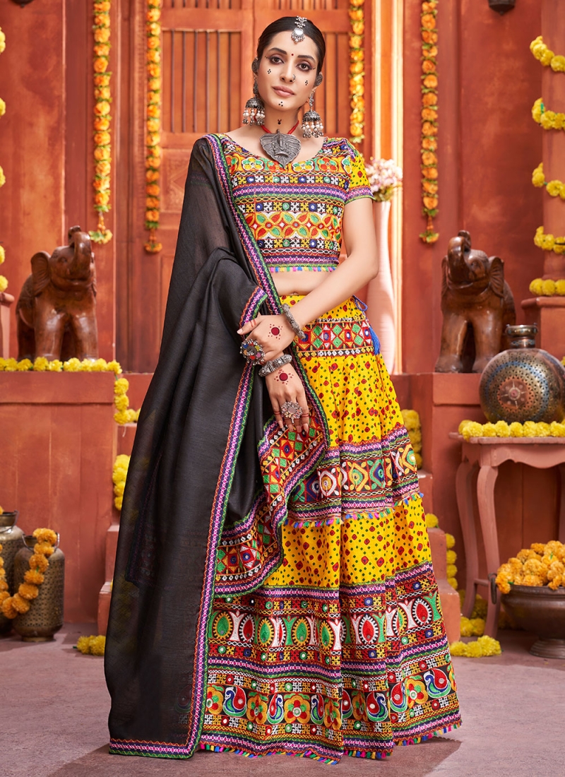 Yellow Cotton Silk Sangeet Lehenga Choli