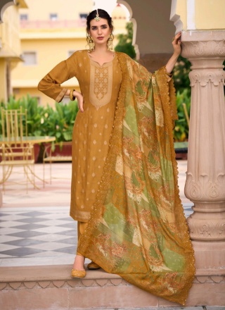 Yellow Designer Georgette Trendy Salwar Kameez