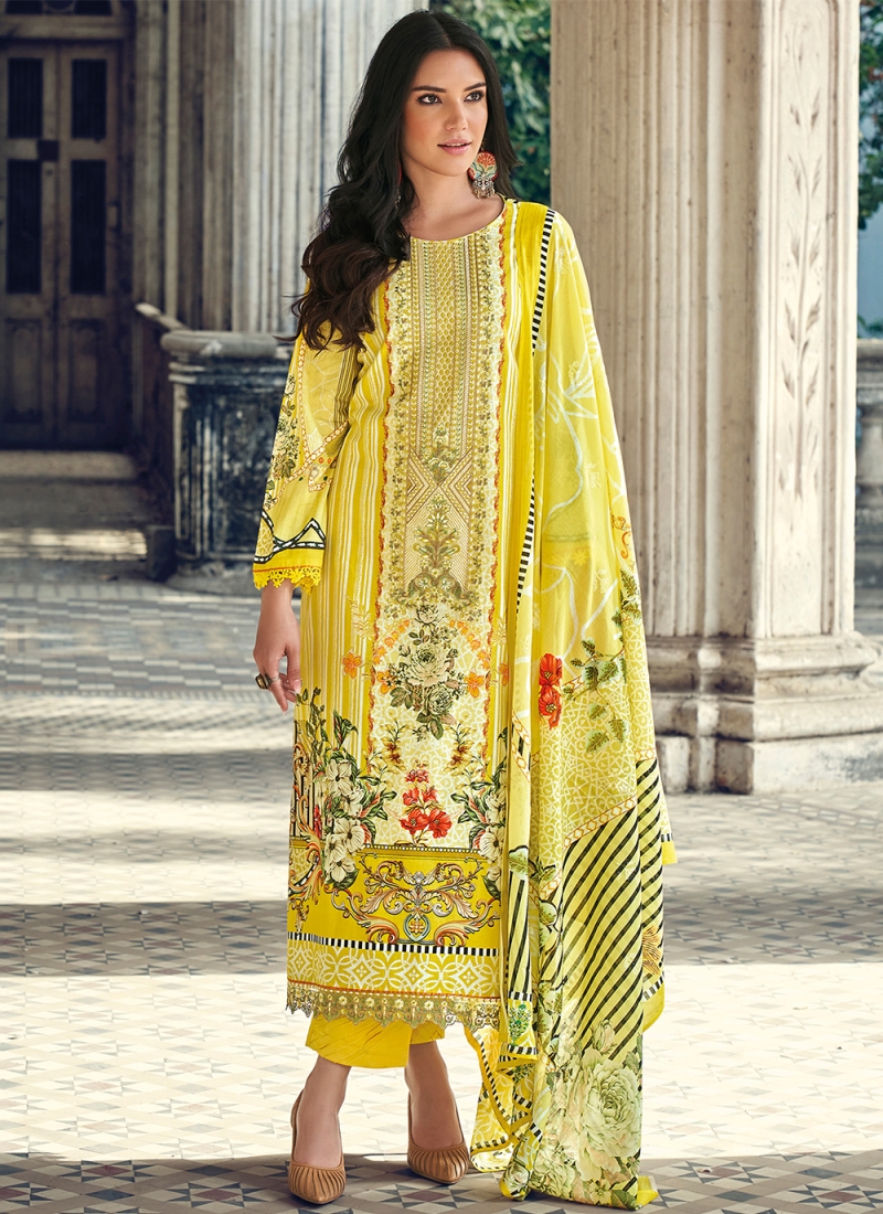 Yellow Digital Print Festival Trendy Salwar Suit