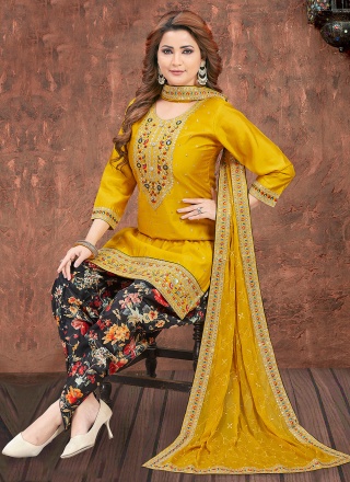 Yellow Embroidered Festival Trendy Salwar Kameez