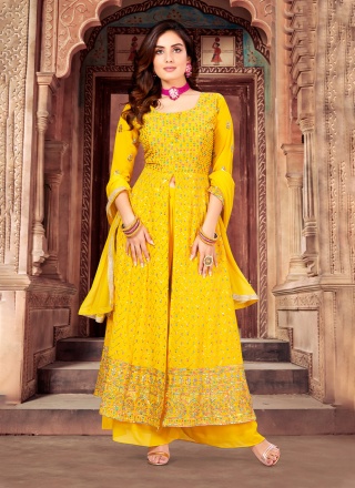 Yellow Festival Georgette Trendy Salwar Kameez