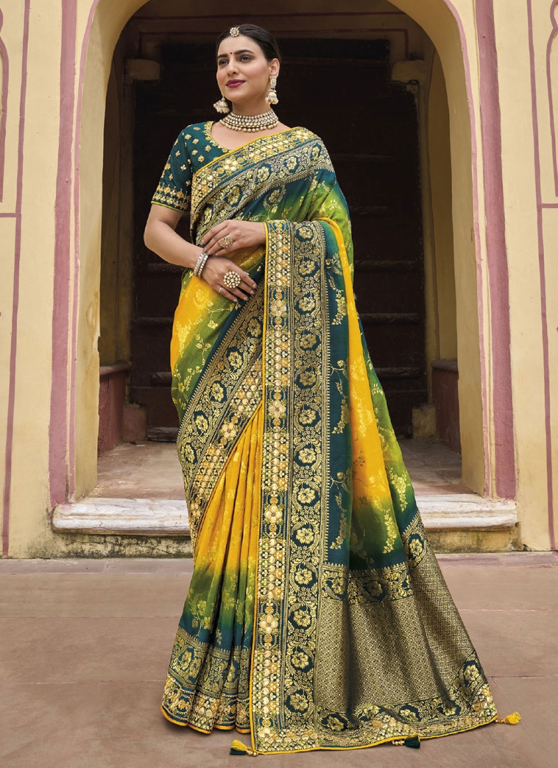 Yellow Lace Reception Trendy Saree