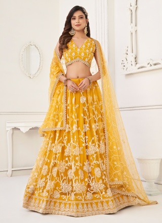 Yellow Net Mirror Trendy Lehenga Choli