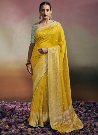 Yellow Resham Viscose Saree