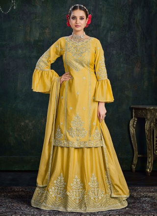 Yellow Sangeet Chinon Lehenga Choli