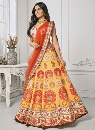 Yellow Sangeet Satin Silk Trendy Lehenga Choli