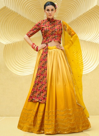 Yellow Sangeet Silk Trendy Lehenga Choli