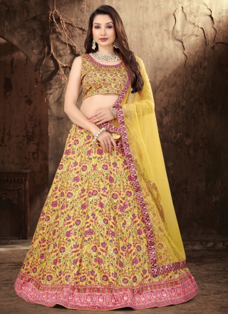 Yellow Satin Sangeet Trendy Lehenga Choli