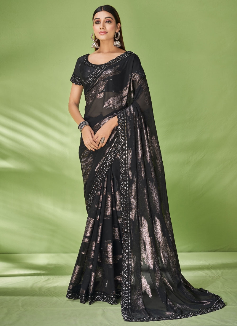 Zari Georgette Classic Saree in Black