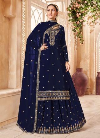 Zari Georgette Designer Lehenga Choli in Navy Blue