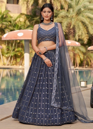 Zari Georgette Lehenga Choli in Grey