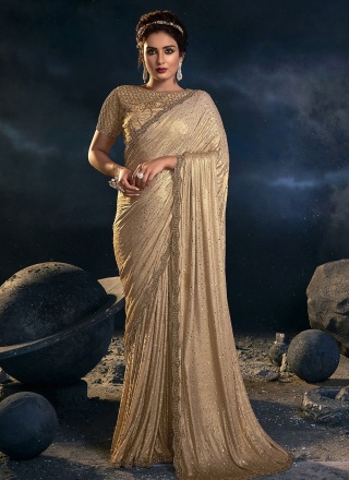 Embroidered Lycra Saree in Sea Green